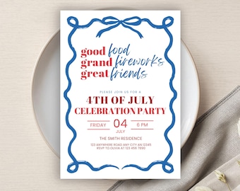 4th of July Invitation, Food, Fireworks and Friends, Printable DIY Party, Celebration Party, Editable July 4th Invite, Holiday Party