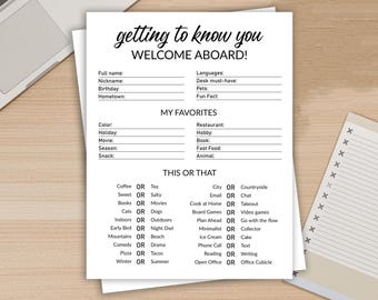 Afdrukbaar leren kennen, Icebreaker nieuwe werknemer, teambuildingenquête, welkom nieuwe medewerker, introductie medewerkers, directe download