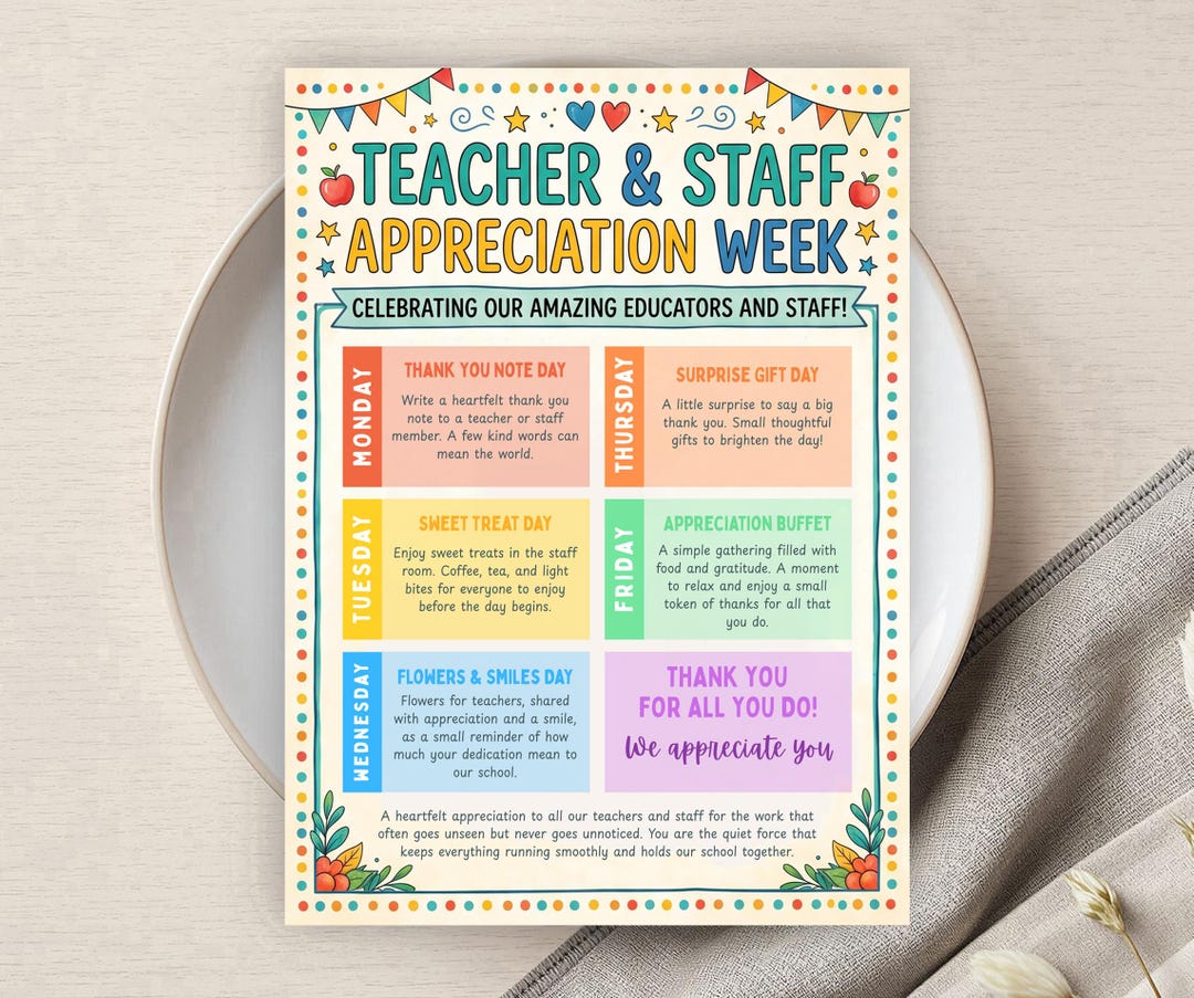 Teacher Appreciation Week Flyer Template, Editable Itinerary Template ...