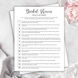 Bridal Shower Pass the Prize Game Printable, Wedding Game, Bachelorette Party Activity, Tea Party, Bridal Game for Guests, Instant Download