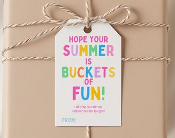 Summer Buckets of Fun Gift Tag, Editable Summer Tag, Last Day of School, Gift Label, Beach Gift, Painting, Digital Download