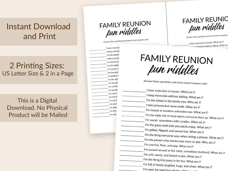 Family Riddles Pdf Family Reunion Riddles Game, Game Printable, Family Game Night Activity ...