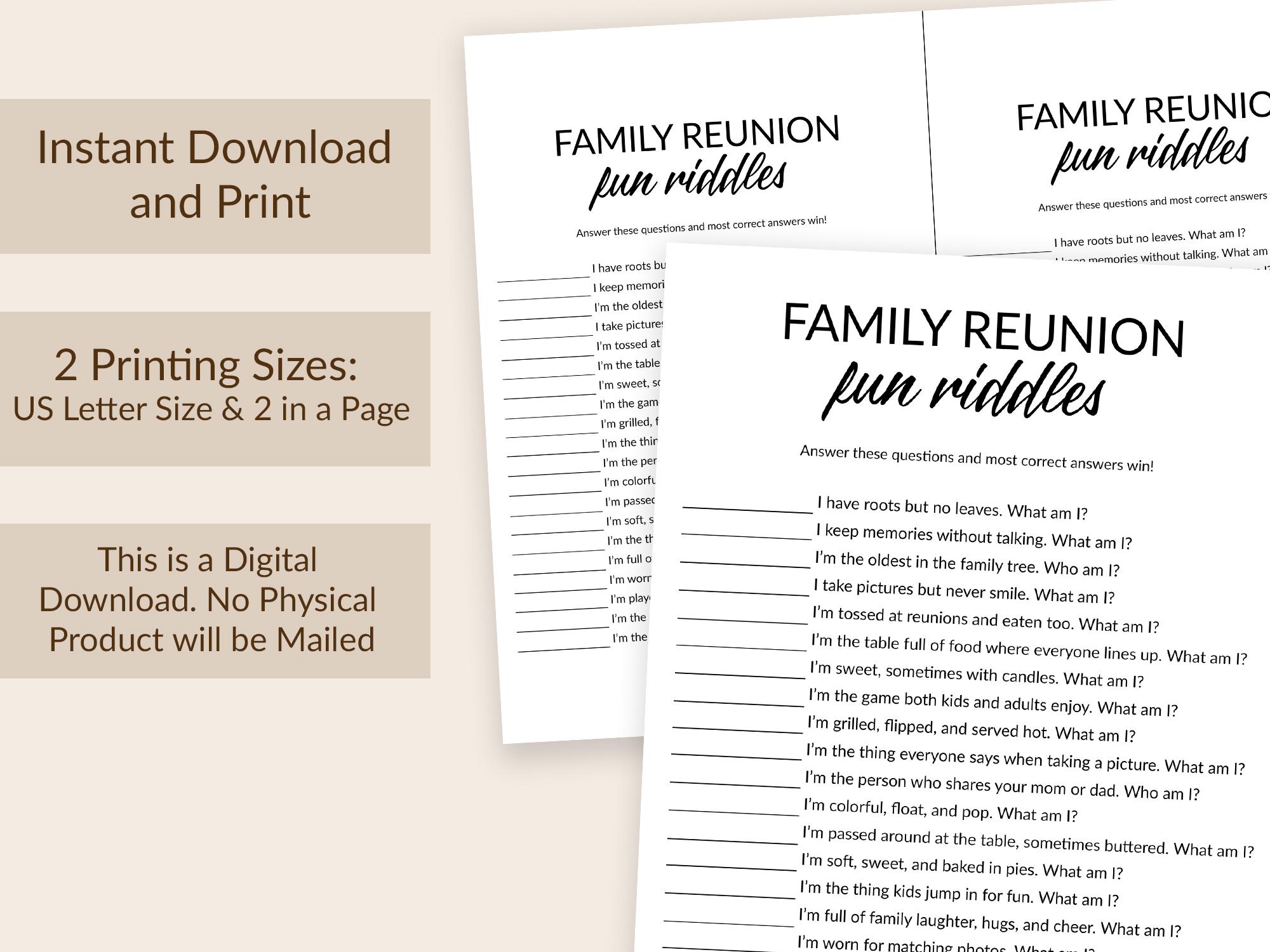 Family Member Riddles Family Reunion Riddles Game, Game Printable, Family Game Night Activity ...