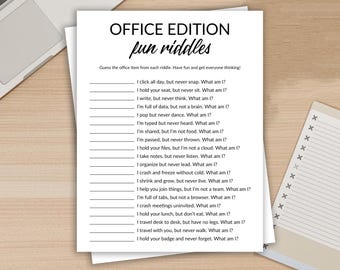 Office Riddles Printable, Fun Office Team Building Game Activity, Icebreaker for Co Workers, Workplace Party, Fun Games, Instant Download