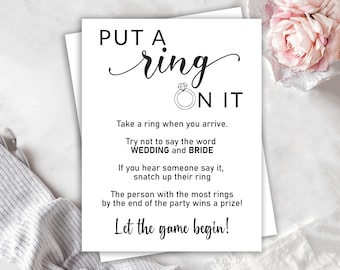 Put a Ring on it Bridal Shower Game Printable, Wedding Game, Bachelorette Party Activity, Tea Party, Bridal Game, Instant Download