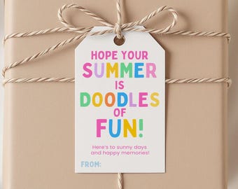 Summer Doodles of Fun Gift Tag, Editable Summer Tag, Last Day of School, Gift Label, Drawing Gift, Painting, Digital Download