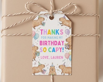 Capybara Thank You Gift Tag, Editable Birthday Gift Tag, Party Favor Bag Tags, Capy Party Gift Label, Digital Download