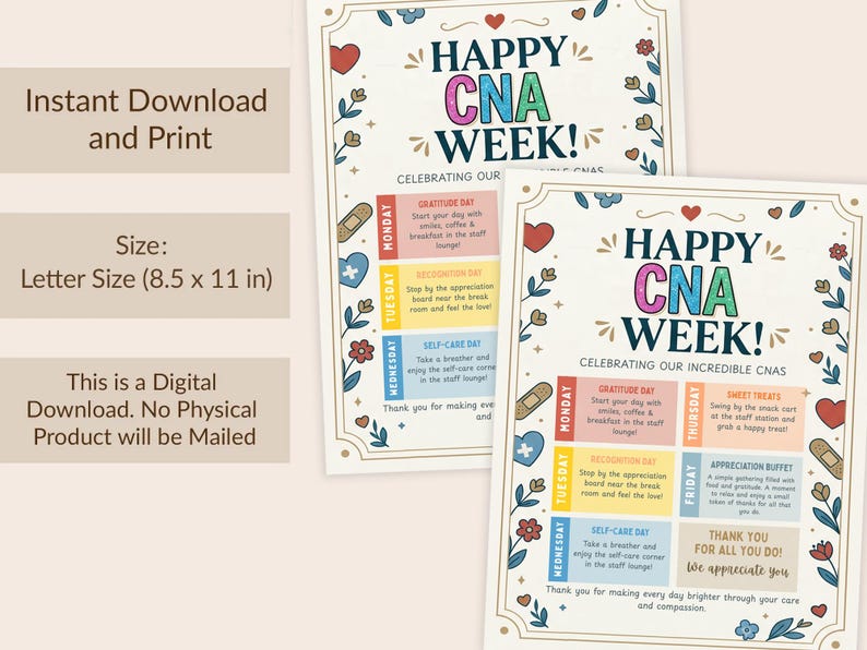 CNA Appreciation Week Flyer Template, Editable Itinerary Template ...