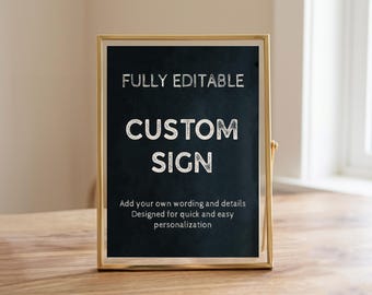 Editable Custom Chalkboard Table Sign Template, Editable Chalkboard Sign, Classic Card Sign, Table Decor, Instant Download