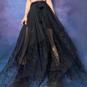 Black Lace Tulle Asymmetrical Skirt – Gothic High Low Sheer Skirt, Sexy Fantasy Costume Skirt, Festival and Party Wear A:1045