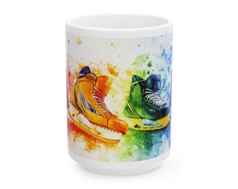 Colorful Ice Hockey mug, Hockey Lover mug, Colorful Ice Skates Mug, Rainbow Skate mug, Hockey Coffee Mug, Unique Rink Life Mug