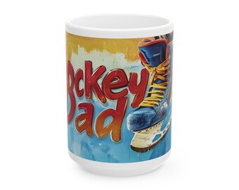 Hockey Dad Mug - Colorful Hockey Design, Father's Day Gift, Hockey Dad Mug, Wrap Around Skate Design, Hockey Gift for Dad, Hockey Parent Cup