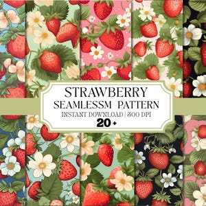 Oil Painted Strawberry Seamless Pattern Bundle: Cottagecore Digital Paper (12x12 inches, 300 DPI)