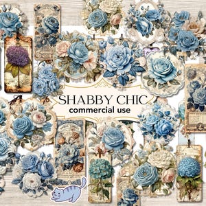 Blue Vintage Tags for Junk Journals | Printable Shabby Ephemera Kit | Antique-Inspired Digital Tags for Scrapbooking, Crafts DIY Paper craft
