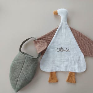Goose lovey blanket, Baby comforter, White goose, Goose muslin lovey blanket, Personalized lovey, Goose with name
