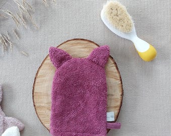 Terry washcloth with ears, Baby animal washing glove, Bathing Mitt, Natural wash cloths, Gentle Baby Skin Care