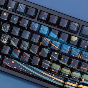 Starry Night Sky Keycap Set | Cherry Profile, PBT | Astrology and Star Inspired Keycaps, Space and Planets, Constellation and Galaxy Theme
