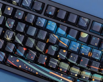 Night Sky Keycaps: Cherry Profile PBT, Milky Way Galaxy, Star Theme Keycap Set