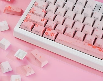 Sakura Blossom Keycaps: Cherry Profile PBT, Pink Flower Theme, Botanical Keycap Set