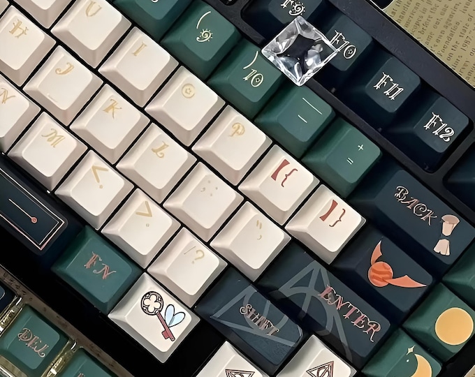 Featured listing image: Harry Potter Slytherin Keycaps: Cherry Profile PBT, Hogwarts Houses Magic Theme Keycap Set