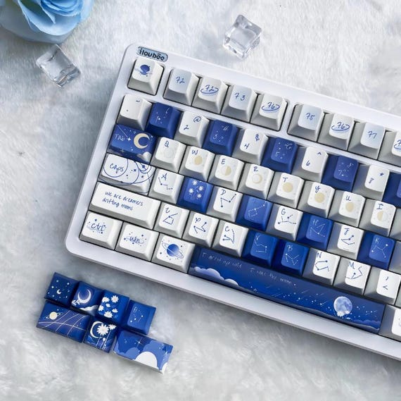 Celestial Blue Keycap Set: Cherry Profile, PBT, Starry Sky Galaxy Themed Keycaps