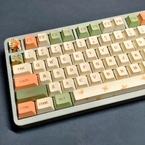 Cute Cinnamon Keycaps for Mechanical Keyboard | Cherry Profile PBT 126keys | Custom Nature Themed Keycap Set | Father&#39;s Day, Mother&#39;s Day