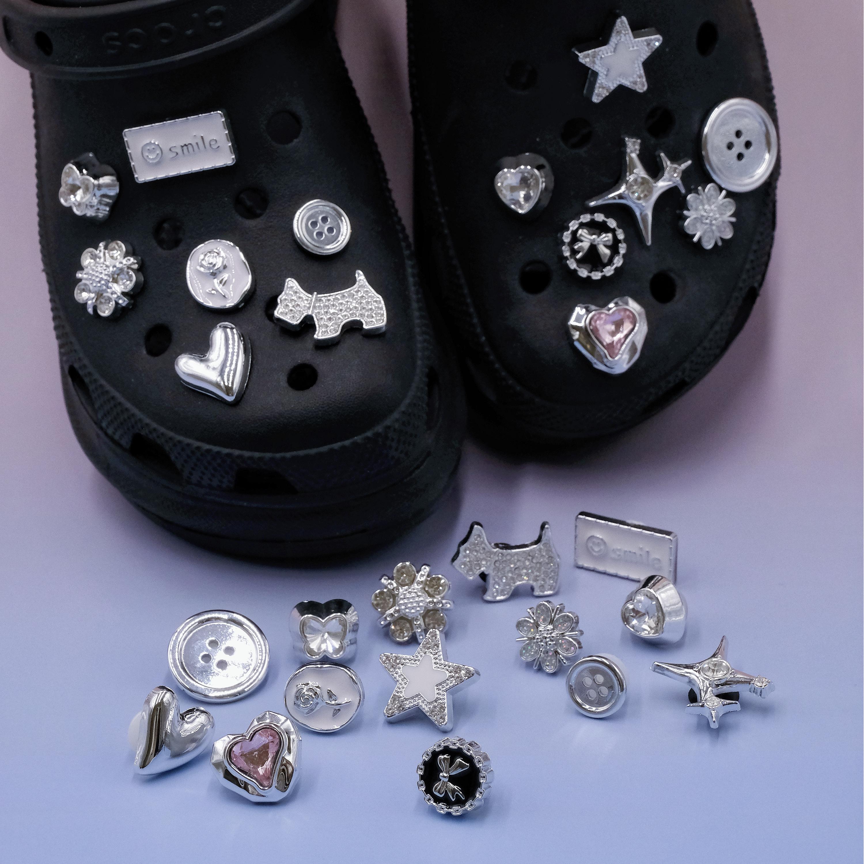 Y2K-inspired Crocs shoe charms Silver Sparkle Charm Pack 14-piece custom charm set for Crocs Great Gifts choice Gift for her Gift for him