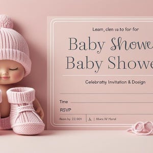 Convite para chá de bebê com tema rosa para menina, impressão digital, 2 designs por um preço, cartão para festa de primeiros passos