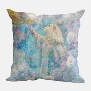Hemelse leeuw kussen mystieke voogd decor boho etherische Leeuw kunst fantasie gooien grillige dieren kussen antropologie geïnspireerd