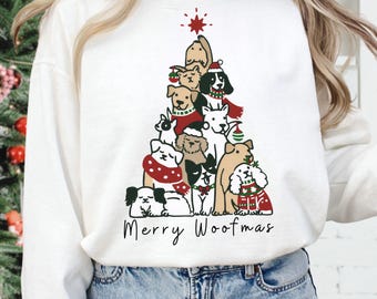 Merry Woofmas PNG: Albero di Natale con cane divertente (download digitale)