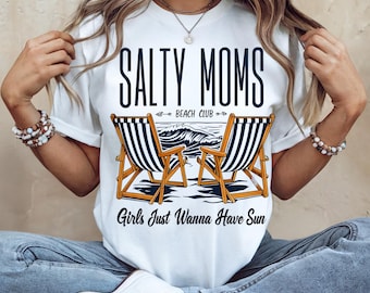Salty Moms Beach Club PNG, Retro Summer Shirt Design, Sublimation Digital Download