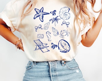 Coquette Seashells PNG, Retro Summer Beach Shirt Design, Sublimation Digital Download