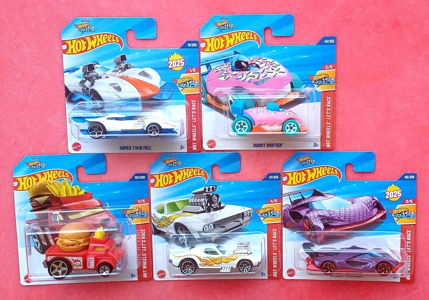 Hot Wheels Let's Race-netflix, Lot of 5, Twin Mill, Donut Drifter