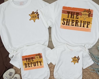 Sheriff & Deputy Baby Romper, Personalized Matching Dad Cowboy Western Shirt