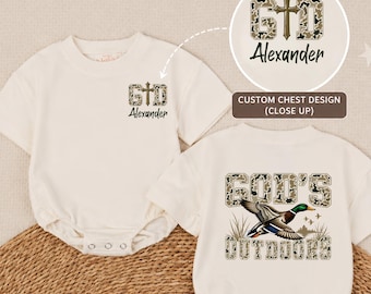 Gods Outdoors Camo Baby Romper, Personalized Christian Southern Bodysuit