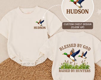Blessed By God Baby Romper, Personalized Raised By Hunters Christian Bodysuit
