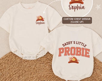 Daddy's Little Probie Romper, Personalized Firefighter Baby Girl Outfit