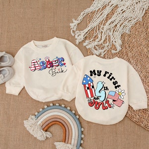 Customized July 4th Romper-Retro 4th of July Baby Clothes - Patriotic Baby Outfit-Baby Clothes -Baby Romper - Baby bodysuit- Newborn Outfit
