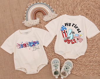 Customized July 4th Romper-Retro 4th of July Baby Clothes - Patriotic Baby Outfit-Baby Clothes -Baby Romper - Baby bodysuit- Newborn Outfit