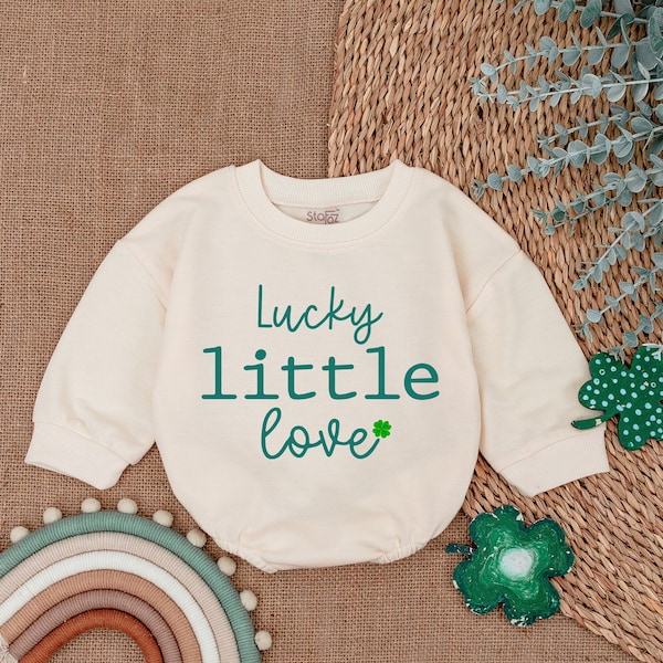 Lucky Little Love Baby Romper - St Patrick's Day Bodysuit -Natural Irish Baby Outfit-Light Mauve Baby Romper - Baby bodysuit- Newborn Outfit