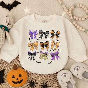 Retro Halloween Bubble Romper with Bow, Baby Girl Spooky Outfit, Charming Fall Bodysuit, Toddler Pumpkin Clothes, Spooky Season Costume