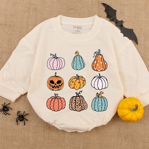 Pumpkin Print Fall Romper - Halloween Ghouls Baby Romper - Halloween Newborn Clothes- Halloween baby Shower- First Halloween Outfit