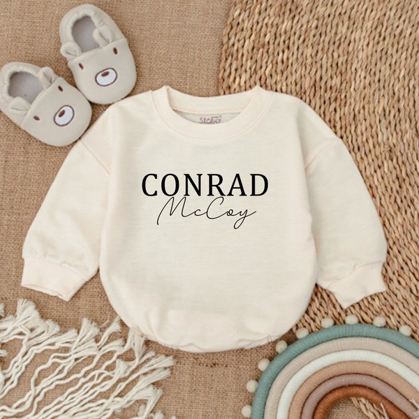 Oversized Custom Name Baby Romper, Bubble Romper, Letter Baby Sweatshirt, Baby Sweatshirt, Blue baby Sweatshirt Romper, Custom Baby Romper