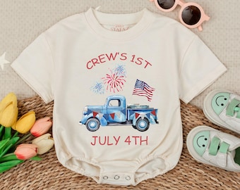 Customized Name Baby Boy First Fourth Of July Bubble Romper, USA Shirt,4th July Romper,Patriotic Baby Bubble Romper,4th of July Bodysuit