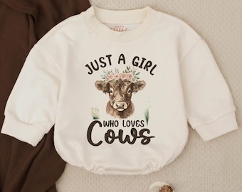 Just a Girl Who Loves Cow Baby Bubble Romper, Cute Farm Animal Toddler Outfit, Western Country Infant Clothes, Rustic Baby Shower Gift