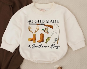 So God Made A Southern Boy Baby Romper, Hunting Baby Bodysuit, Baby Shower Gift, Baby Boy Clothes, Ducks Deer Fishing, Mallard Duck