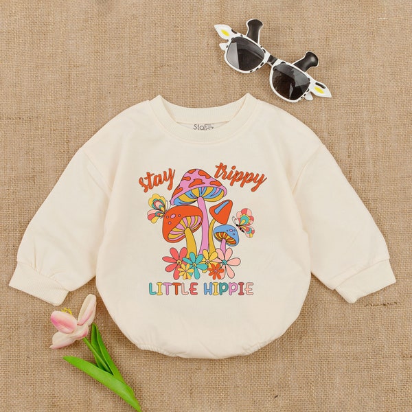 Stay Trippie Little Hippie Kids Baby Romper, Retro Natural Infant Romper, Toddler & Youth Sweatshirt,Hippie Birthday Romper