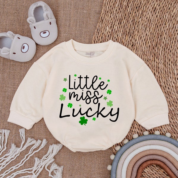 Little Miss Lucky Baby Romper - St Patrick's Day Bodysuit - Natural Irish Baby Outfit-Light Mauve Baby Romper-Baby bodysuit- Newborn Outfit