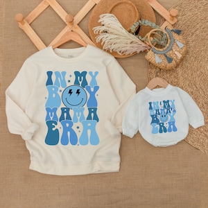 Retro Mama’s Boy And Mama Outfit, Neutral Toddler, Baby Romper, Mother And Boys Matching Sweatshirt, Baby Outfit, Mommy and me matching