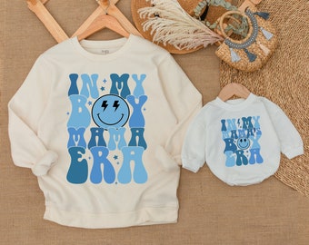 Retro Mama’s Boy And Mama Outfit, Neutral Toddler, Baby Romper, Mother And Boys Matching Sweatshirt, Baby Outfit, Mommy and me matching